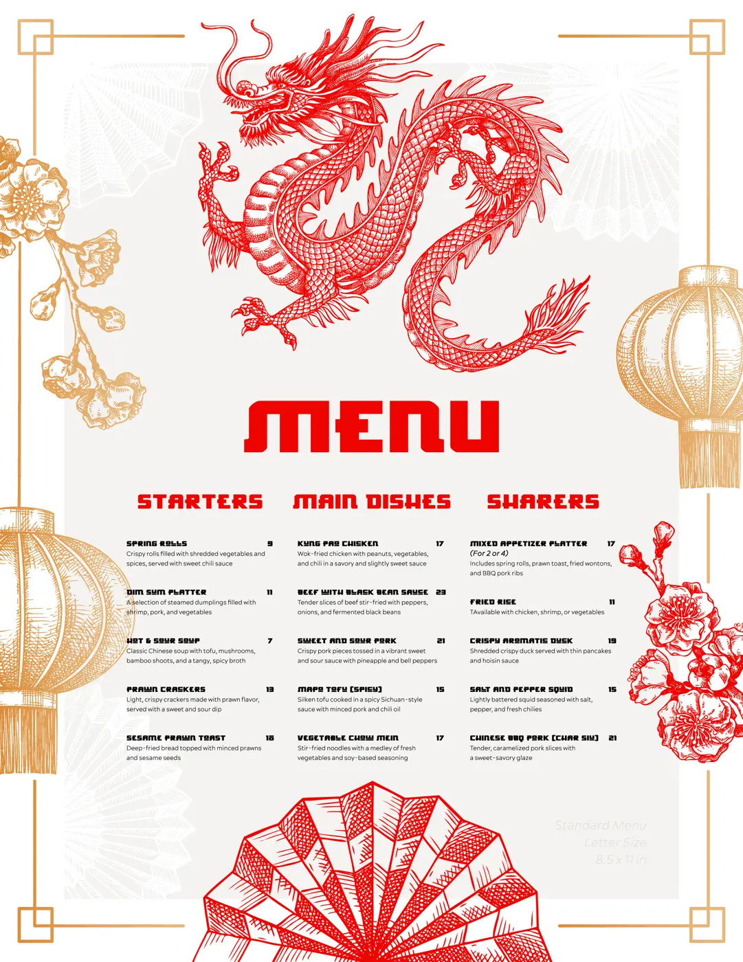 Chinese restaurant menu design template. Fantasy dragon sketch. Hand drawn vector illustration.  Illustration